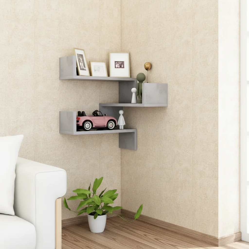 Wall Corner Shelf Concrete Grey Engineered Wood 15.7x15.7x19.7 in