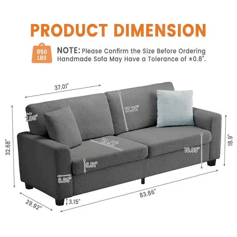 84 Modern Loveseat Sofa for Living Room, 2 Soft Cushions & Sturdy Wood Frame, Removable Washable Cover, Plush Cloud Couch, for Living Room