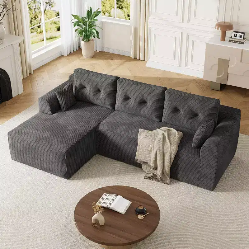 105 Modular Cloud Couch Sectional with Oversized Chaise - No Assembly Required Deep Seat Sofa for Living Room Bedroom - Grey