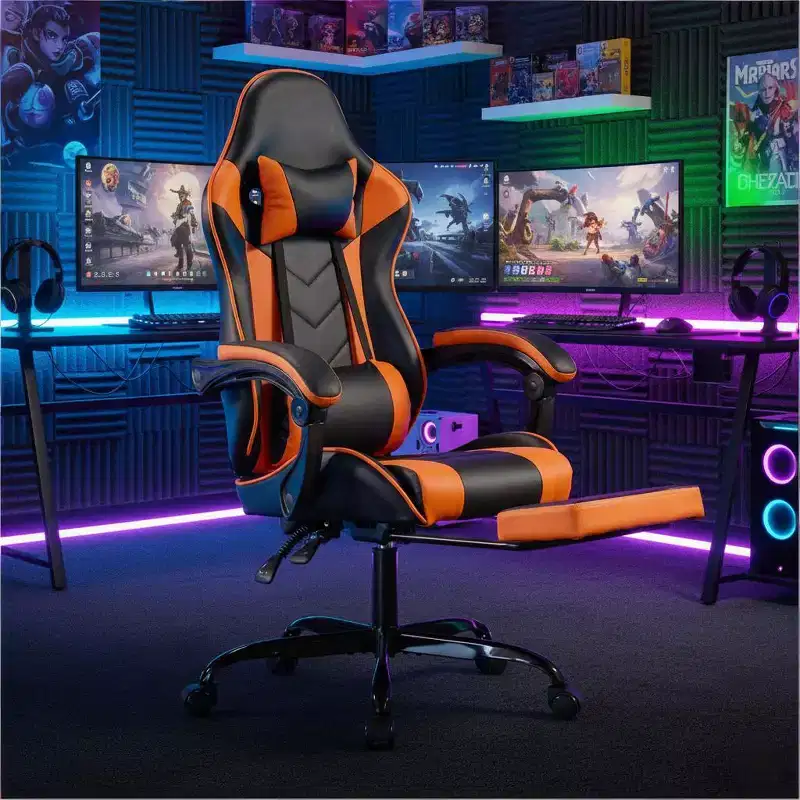 Ergonomic Gaming Chair with Footrest, Massage Lumbar, Headrest & 330 lb Capacity