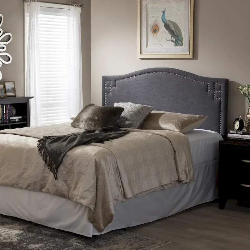 Modern Dark Grey Upholstered Camelback Headboard