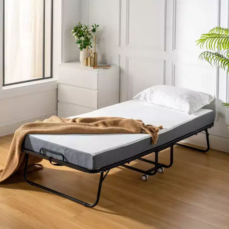 FurnitureR Folding Bed with 5-Inch Memory Foam Mattress  Portable Rollaway Guest Bed with Wheels, Foldable Metal Frame for Adults, Sturdy