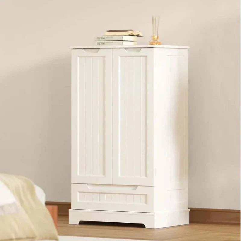 White Freestanding Kitchen Pantry Cabinet with 3 Shelves, 1 Drawer & Door Racks – 1-Person Assembly