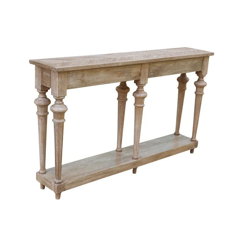 60-inch Traditional Console Table with Lower Shelf, Mango Hardwood