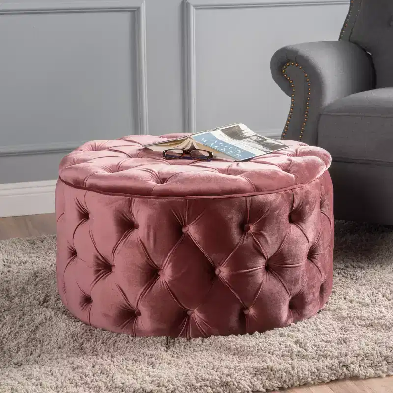 Round Velvet Diamond Tufted Ottoman