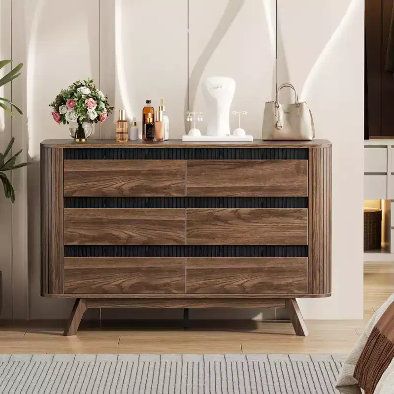 MDF 6-Drawer Dresser with Roll-Up Shutter 30.7''H x 15.8''W x 47.12''D