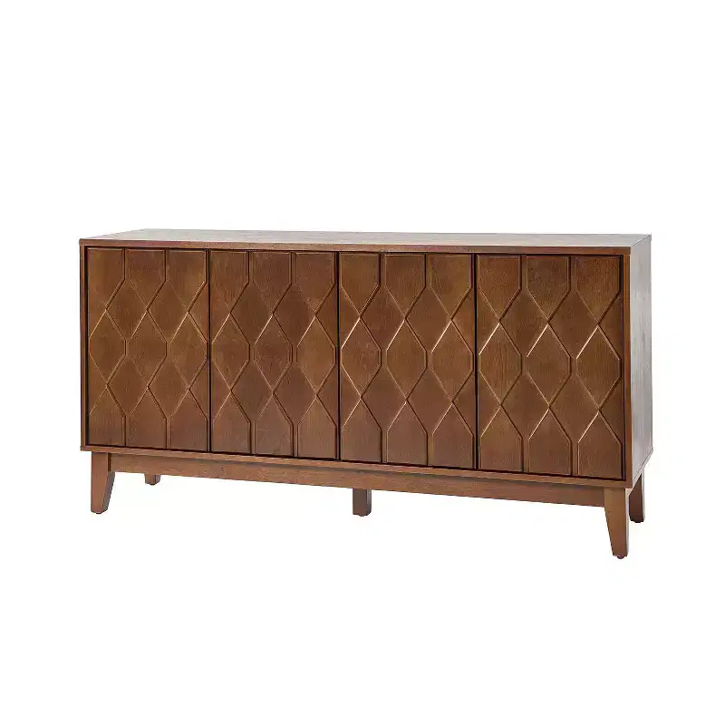 Modern Wide Sideboard with Geometric Relief Door Fronts