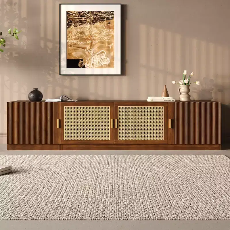 GDFStudio Eliana 78 Mid-Century Modern TV Stand with Rattan Doors & Adjustable Shelf