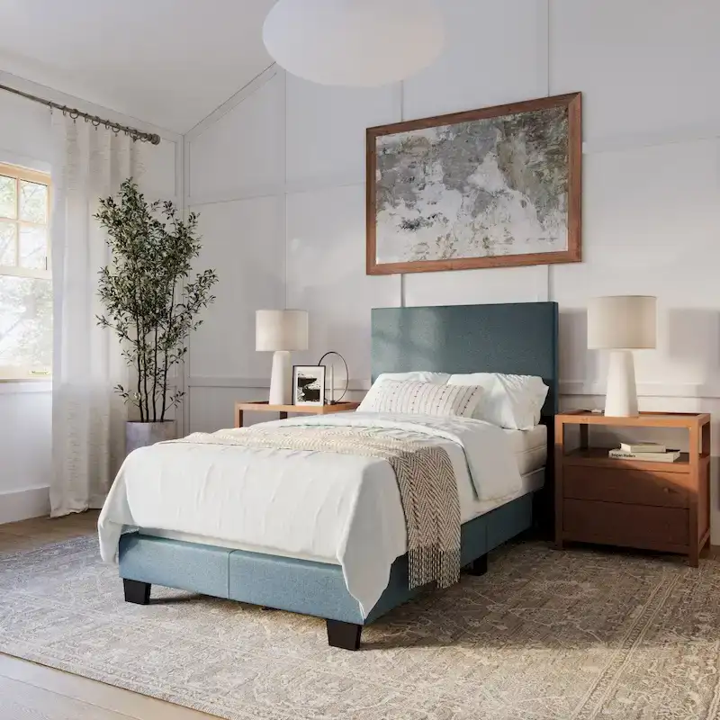 Blue / Grey / Beige Fabric Upholstered Single/Twin Bed – 1-Person