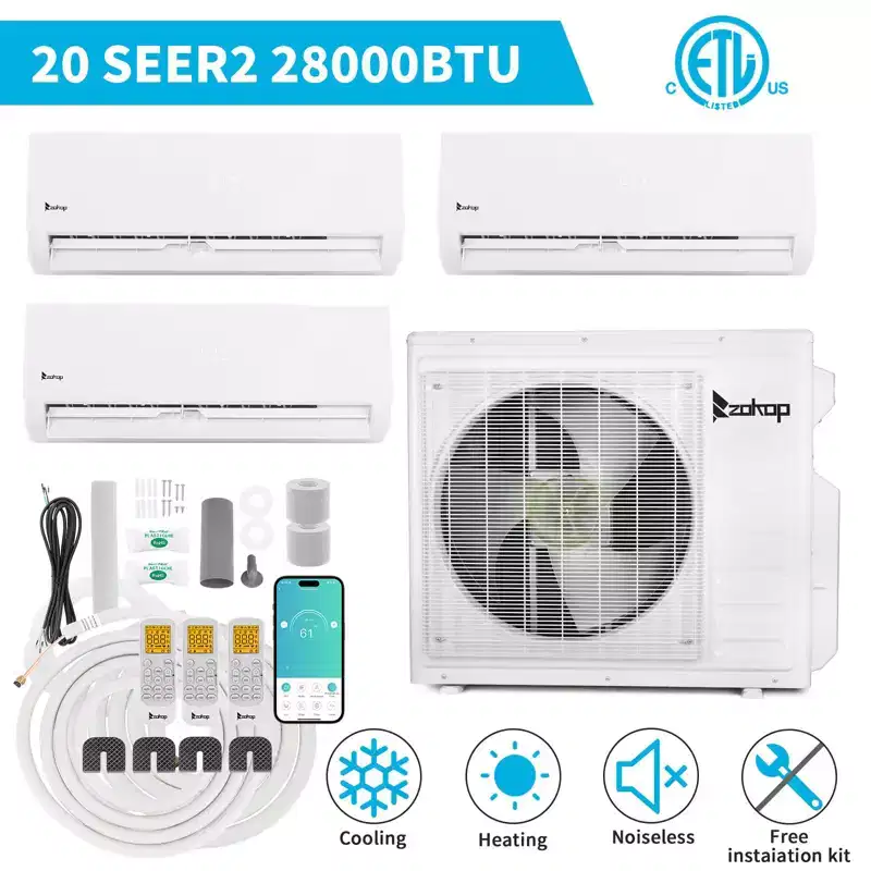 Karl Home 3-Zone 28000 BTU 20 SEER2 Mini Split Air Conditioner with Heat Pump (9K+9K+18K)