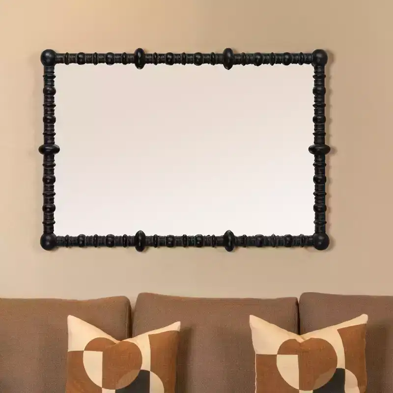 Chic Wood Beaded Dowel Frame Mirror, Black