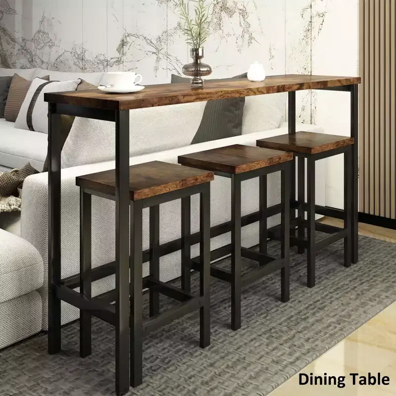 Whisen Farmhouse 4-Piece Counter Height Dining Table Set with 3 Stools