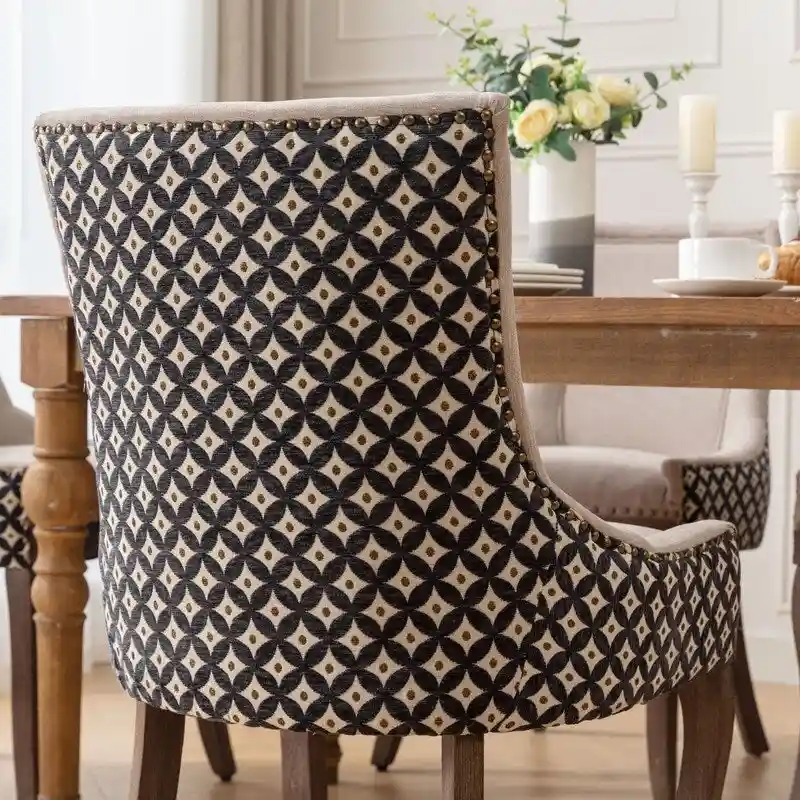 Thickened Fabric Dining Chair with solid wood legs, Set of 2