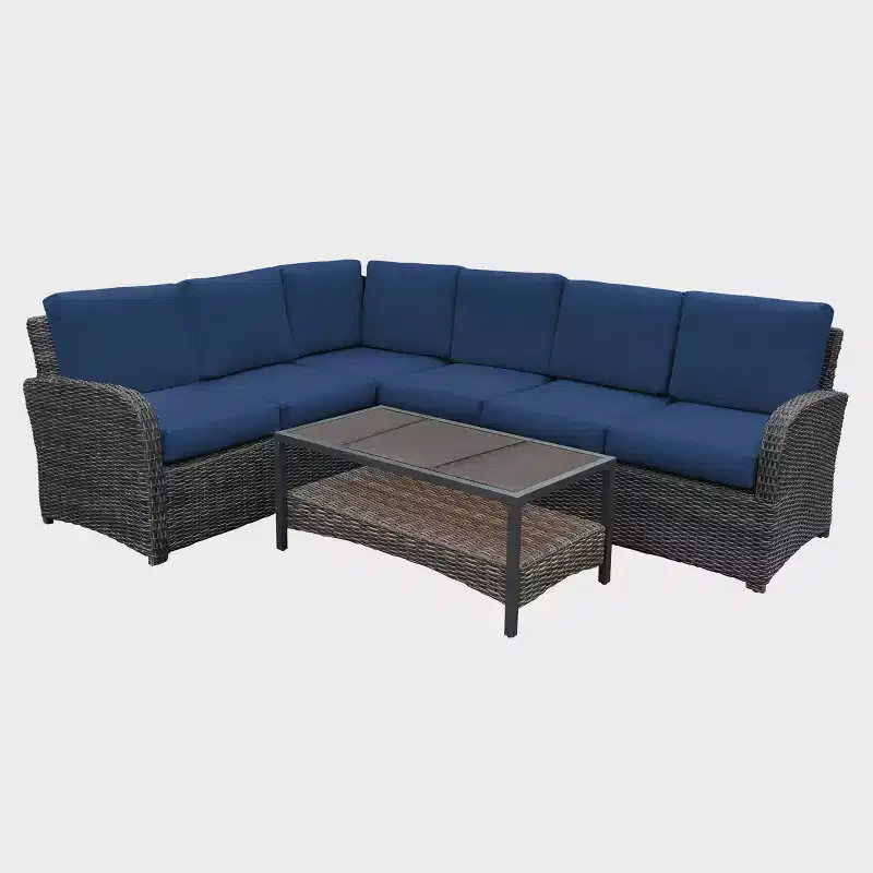 Leisure Made Jackson 5pc Wicker Sectional in Navy Fabric