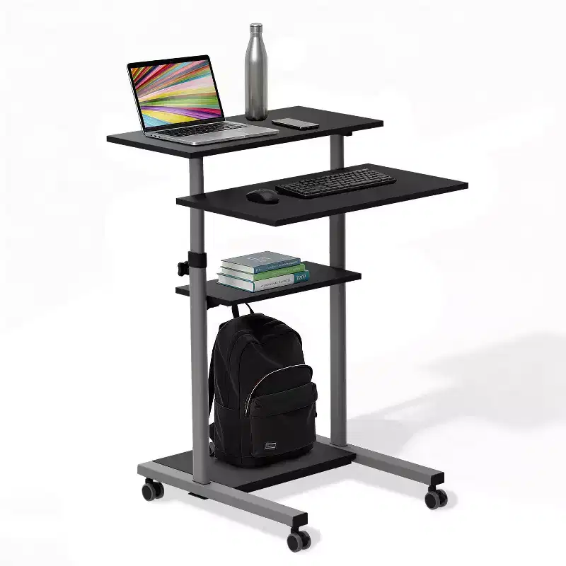 Mount-It! Height Adjustable Mobile Standing Desk & Computer Work Station with Locking Wheels - Grey