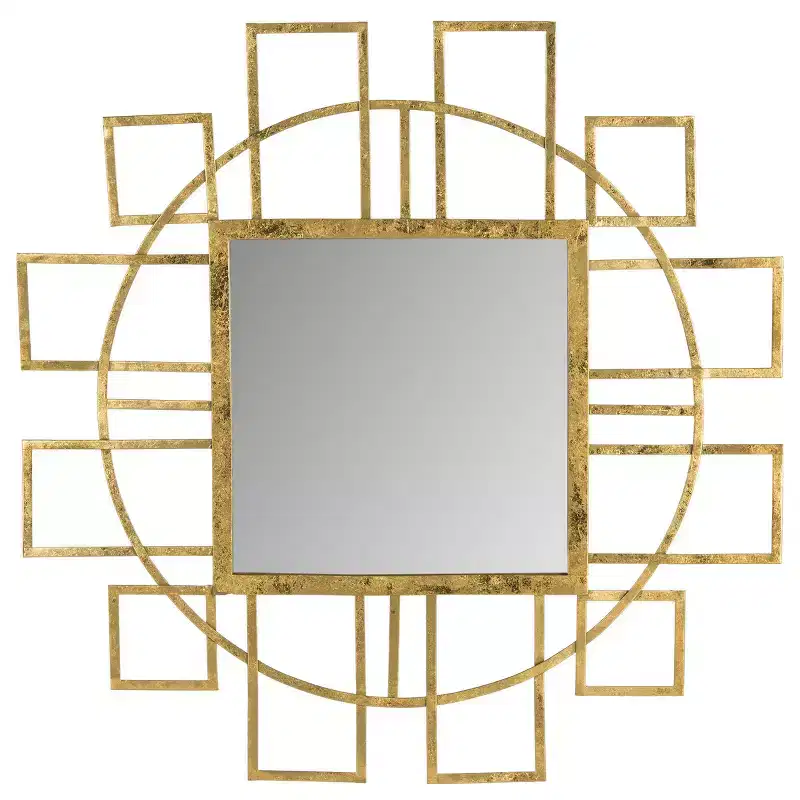 Gold Geometric Wall Mirror, Handcrafted Iron and MDF Frame, 15
