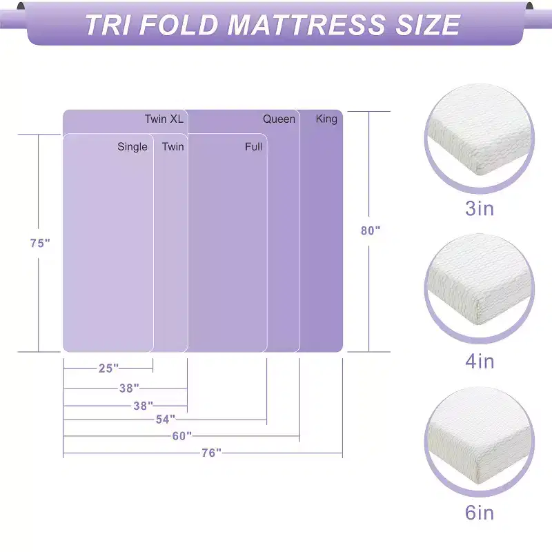 6 3-in-1 Folding Memory Foam Mattress | Dual-Support Foam with Washable Cover for Guest Bed & Murphy Bed