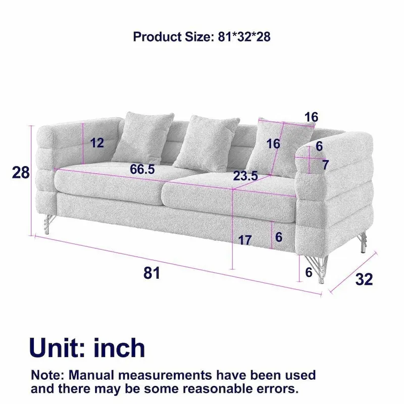 Fabric 3-seater Sofa with 3 Pillows