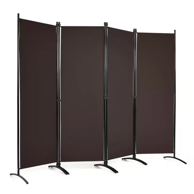4-Panel 5.6ft Room Divider Folding Fabric Privacy Screen with Steel Frame White/Black/Brown