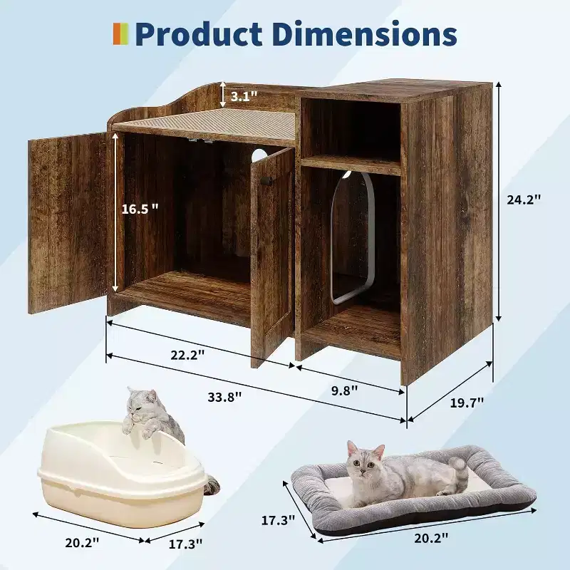 Cat Litter Box Enclosure Furniture, Hidden Litter Box Cabinet with Barn Door, Modern End Table Style, Wooden Pet House, Dog-Proof Design