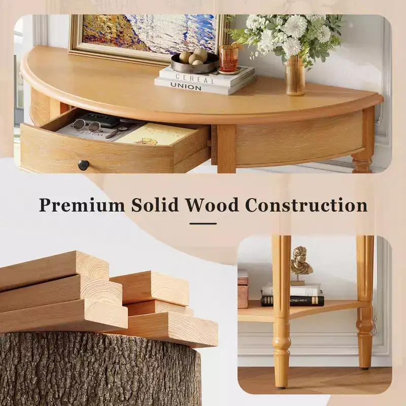 Polibi Farmhouse Crescent Entry Console with Drawer & Shelf