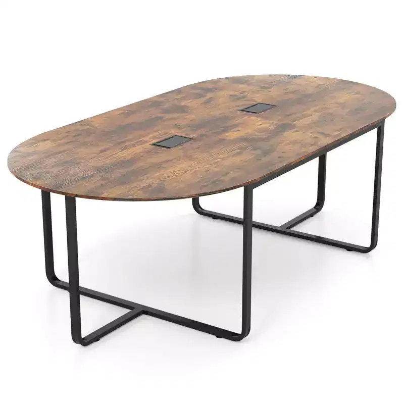 Costway 95 Conference Table for 10-12 People 2 Cable Management Grommets for Office Brown