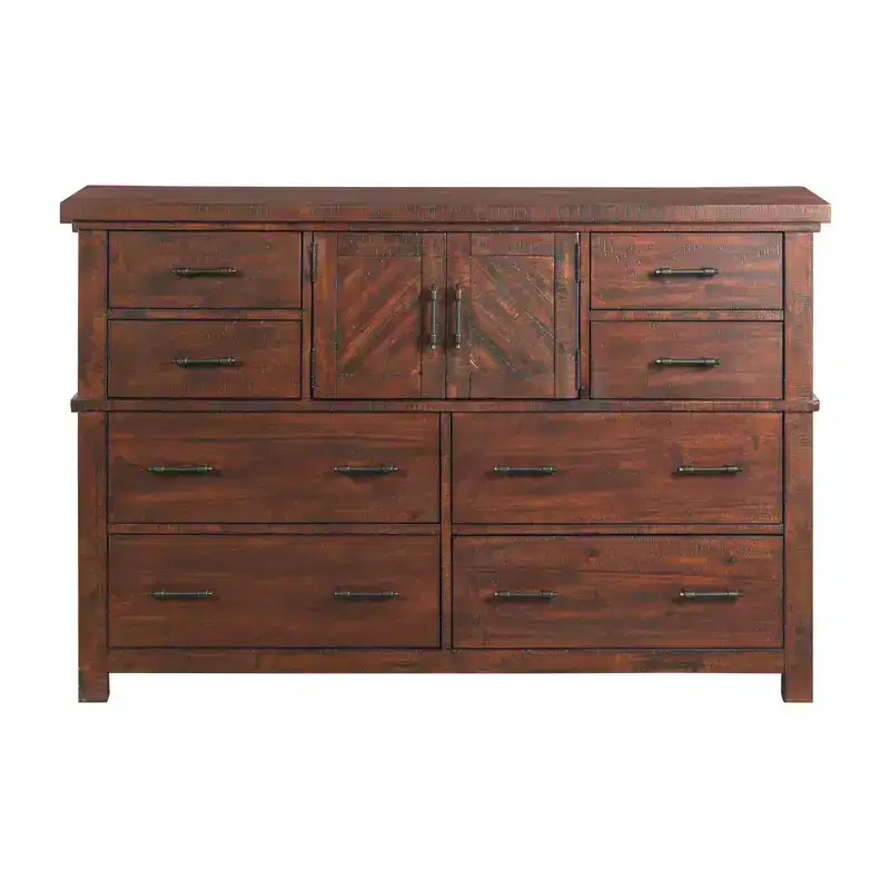8-Drawer Bedroom Dresser with Cabinet, Rustic Walnut Finish
