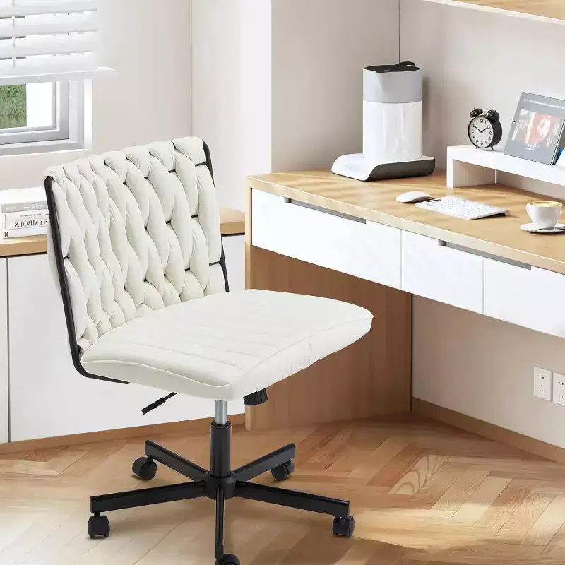 Erommy Criss Cross Chair, Premium Flannel Fabric Padded Armless Wide Seat, Adjustable Home Office Chair with 360 Wheels