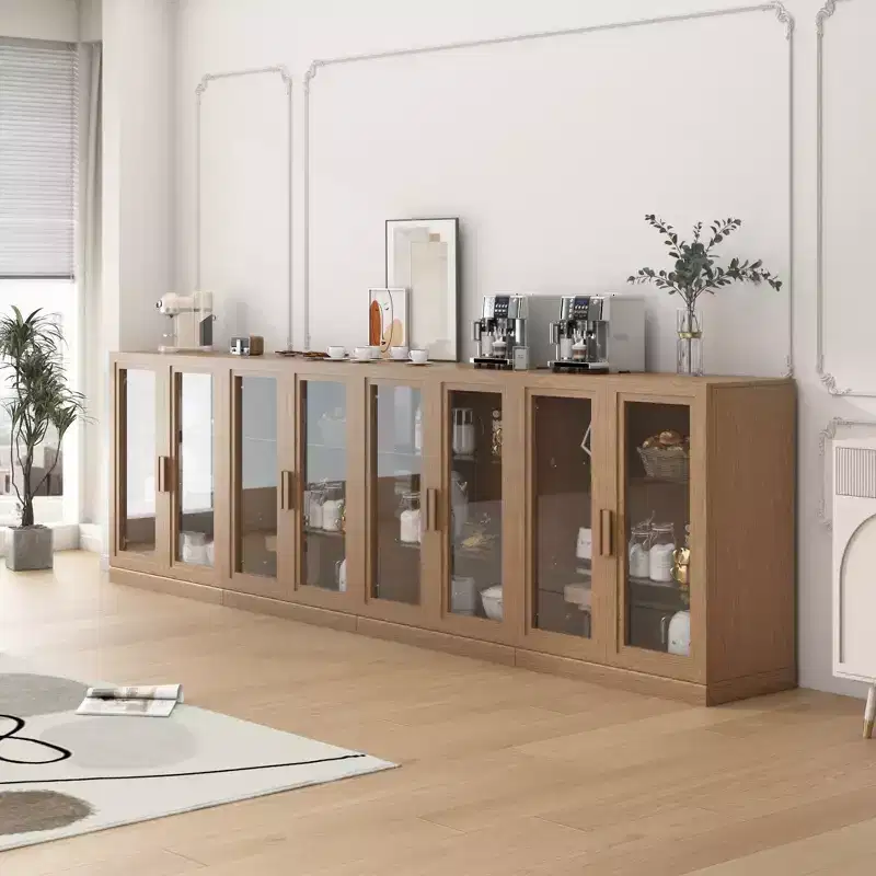 36x124x16 Wood Accent Cabinet, Storage Organizer with Adjustable Shelves and Glass Doors for Kitchen Bedroom Entryway Living/Dinning Room