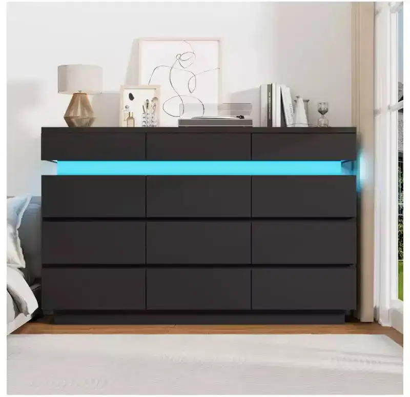 59 Wooden Dresser with 12 Drawers  Modern Chest of Drawers for Bedroom, Living Room, Hallway, and Entryway