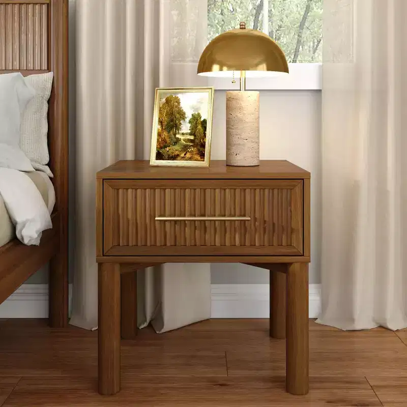 Sera Fluted 1 Drawer Nightstand with Brass Handle