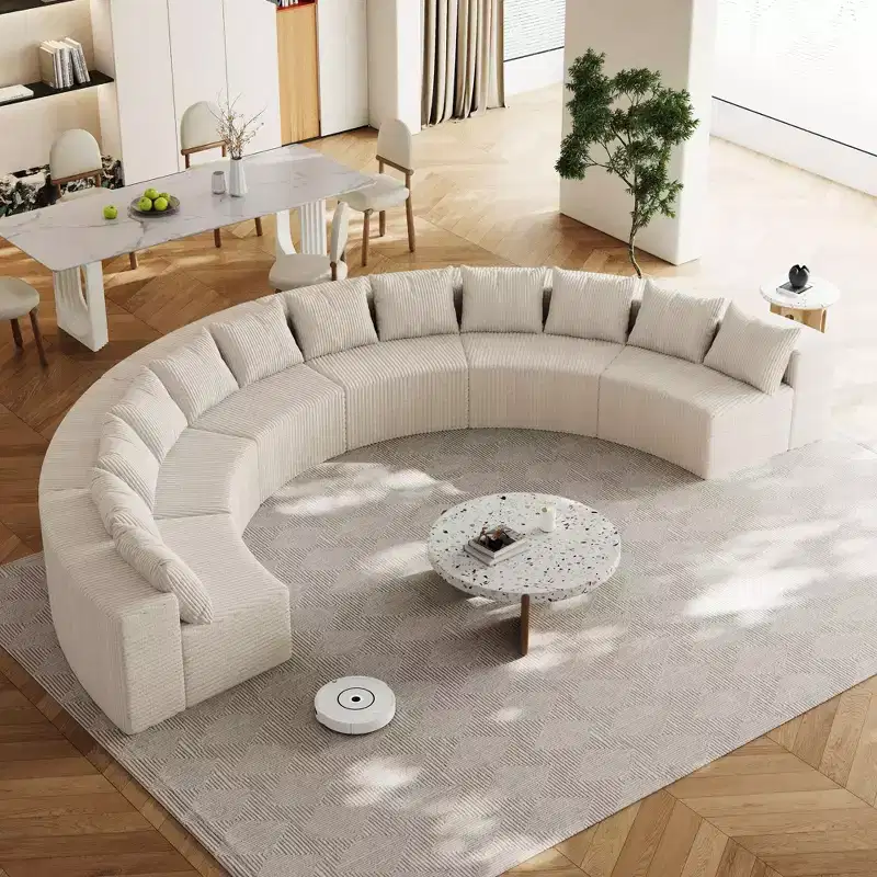 Corduroy curved sectional Foam sofa with 12 pillows,Curved Symmetrical Modular Semi Circular Sofa (six modules)