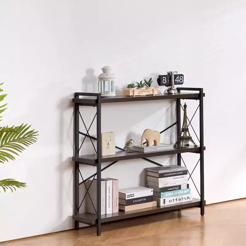 3-Tier Industrial Metal Bookshelf, Small Rustic Storage Display Bookcase with Open Shelves, Freestanding Vintage Shelving