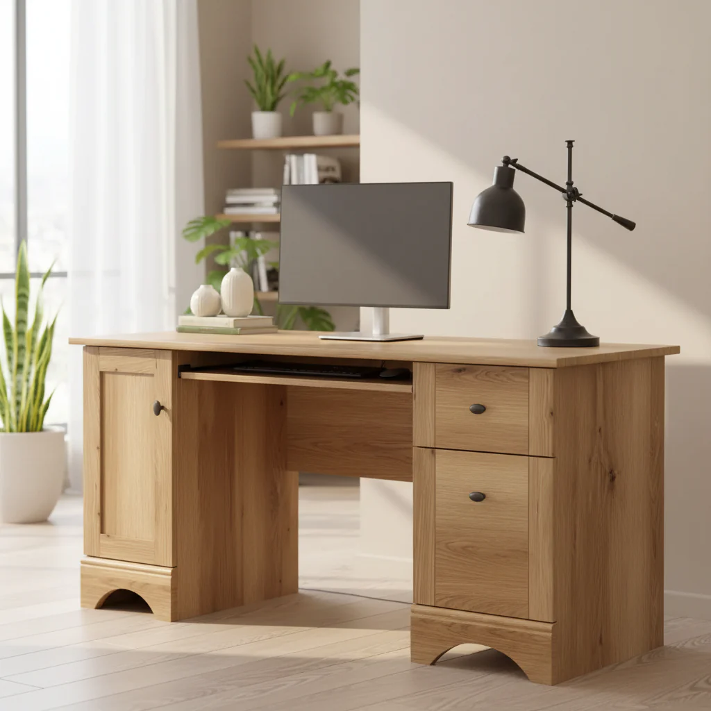 59.45 Inch Computer Desk with Keyboard Tray - 2 Drawers, 1 Cabinet, Wood, Home Office