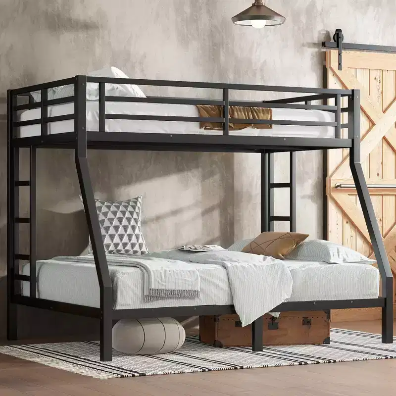 Bunk Bed with Ladder and Safety Guardrail, Metal Bunk Bed Frame for Teens and Adults, No Box Spring Needed