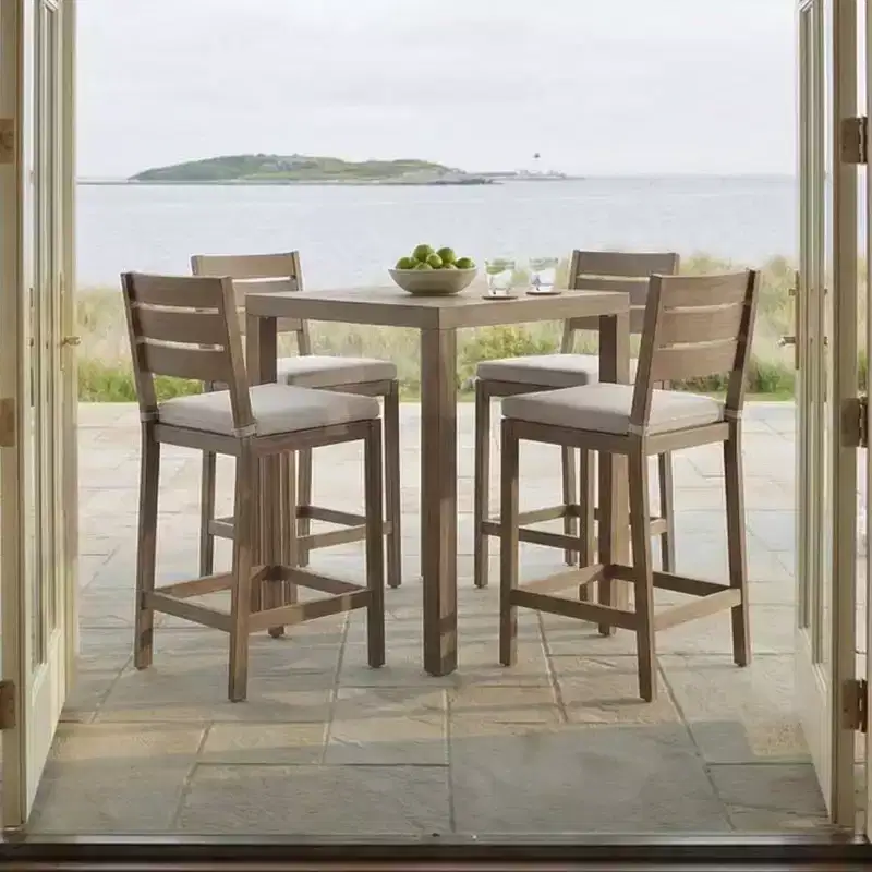 Martha Stewart Bedford 3 Piece Aluminum Patio Set, 2 Bar Stools with Cushions, 35.5 Square Patio Table