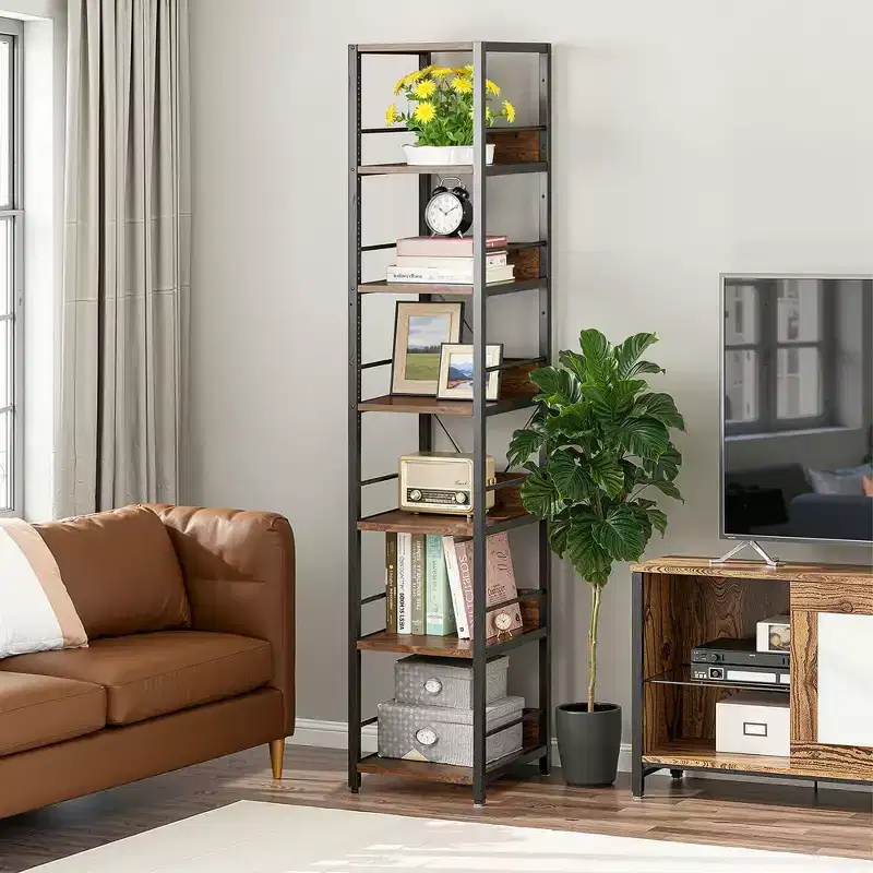 74.8H 6-Tier Corner Bookshelf, 13.4 Compact Space-Saving Storage Rack for Home