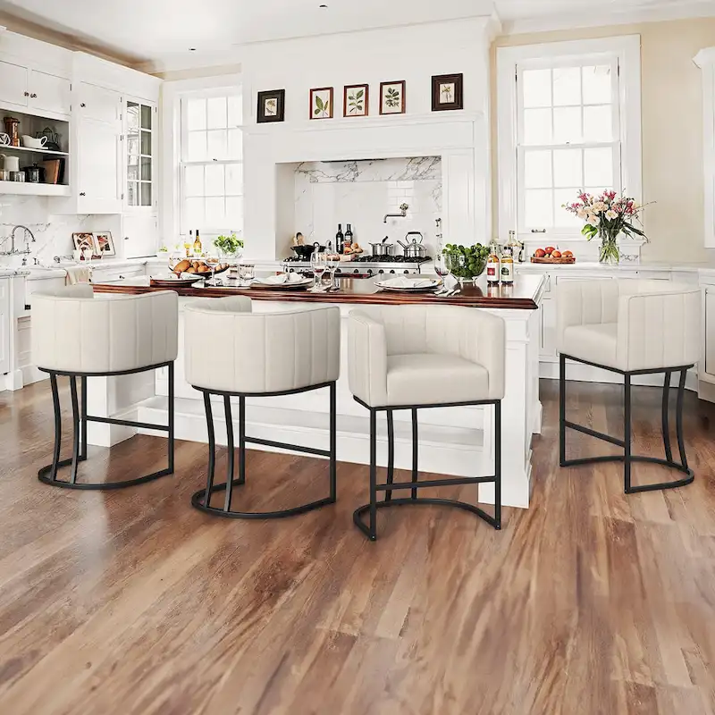 LUE BONA Modern 26.in Low Back Counter Height Barstool Barrel Set of 4 Bar Stools with Metal Frame