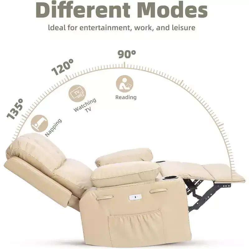 Faux Leather Swivel Rocking Recliner for Adults with Remote Control, Cup Holders, Lounge Chair for Living Room, Bedroom, Nursery
