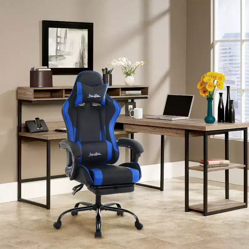 BestMassage Gaming Chair Office Computer Desk Chair Computer Chair with Footrest & Lumbar Support