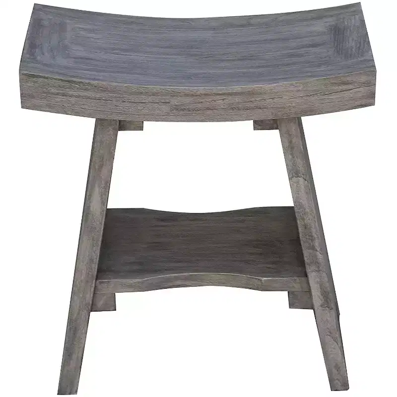 HomeRoots 18 Gray Solid Wood Rectangular Shower Bench With Shelf