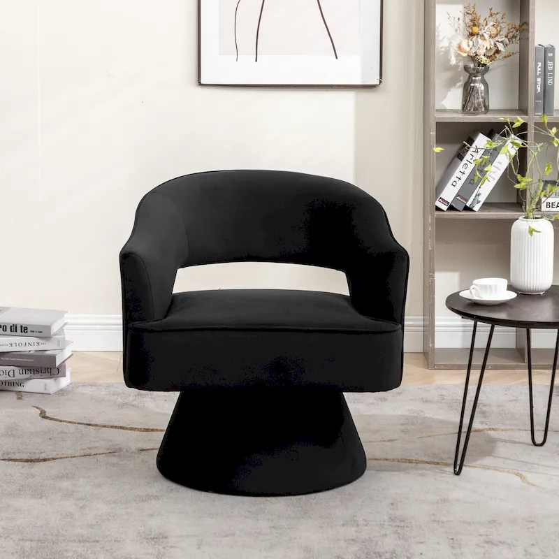 SEYNAR Modren Velvet Living Room Swivel Arm Barrel Chair with Tufted Back