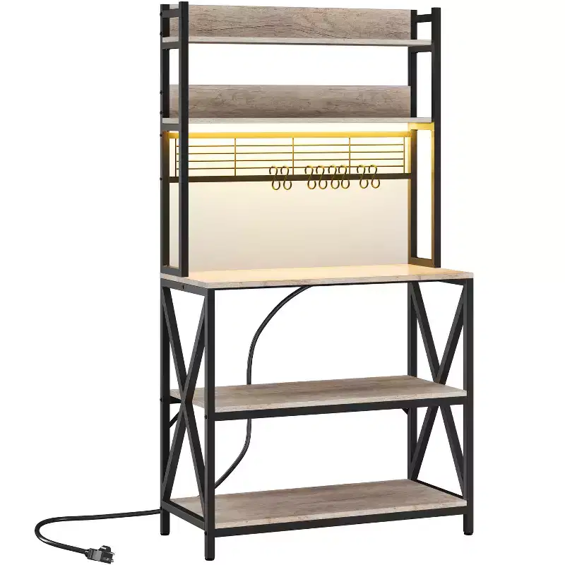 Yaheetech 5-Tier Kitchen Baker's Rack with Power Outletsa and LED Light for Kitchens, Living Rooms