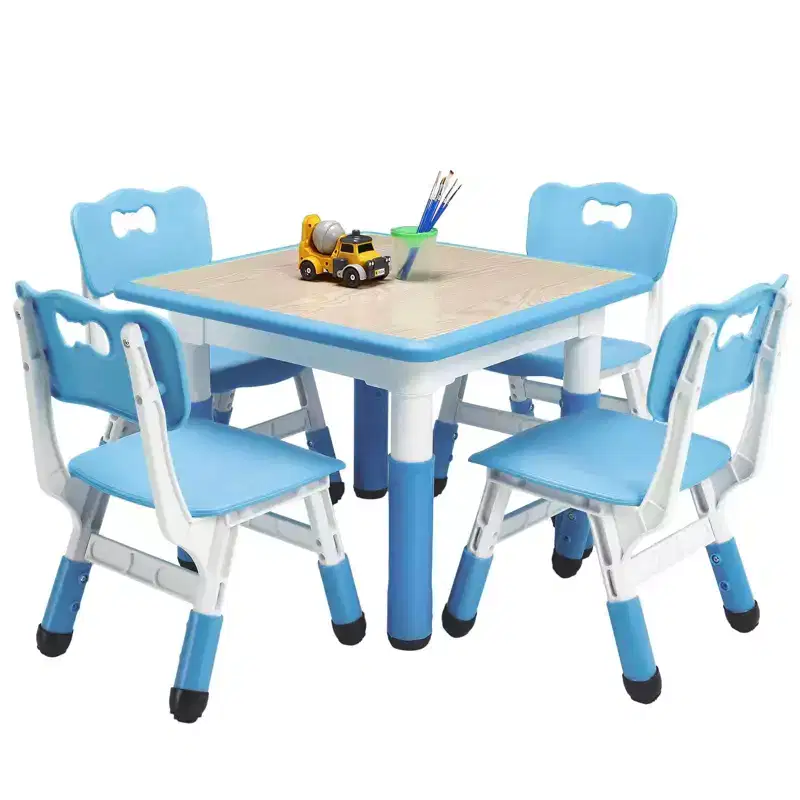 Kids Table and Chairs Set, Height Adjustable Desk with 4 Seats for Ages 2-10,Arts & Crafts Table,Graffiti Desktop, Non-Slip Legs