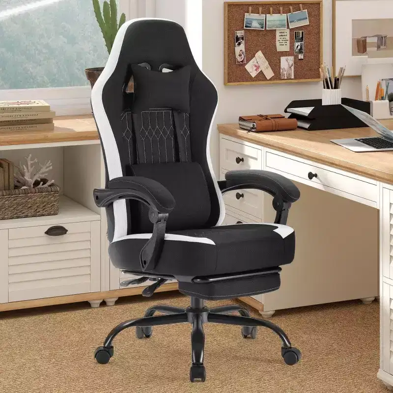 Ergonomic Office Chair with Pocket Spring Seat, 300LB Capacity Gaming Chair with Adjustable Lumbar Pillow & Footrest