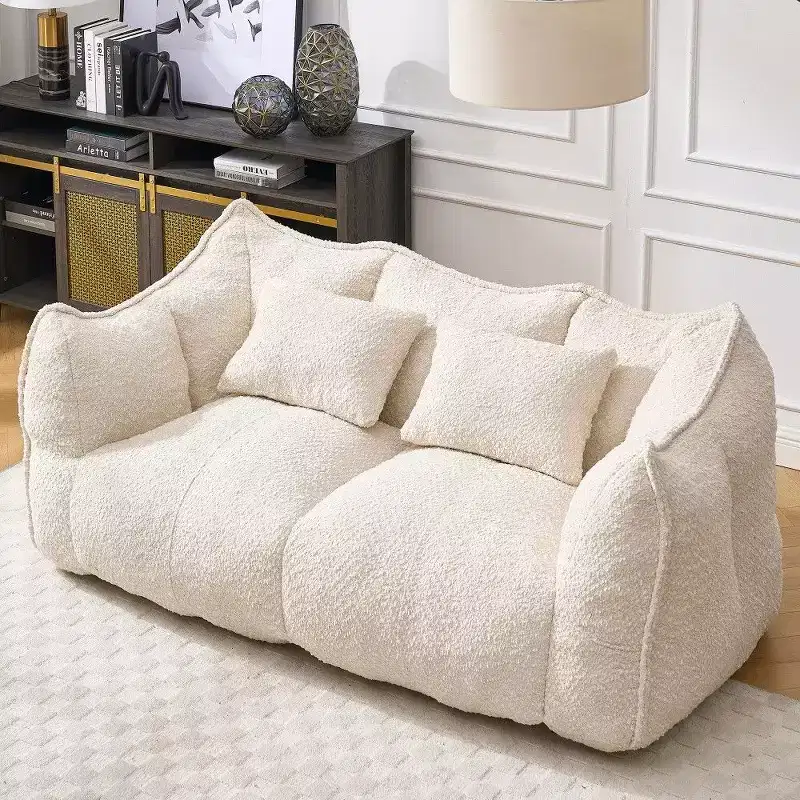 TUYOHW 73 Inch Extra Long Bean Bag Sofa,2-Person Chenille Lounger with High-Resilience Foam Core,Chenille Floor Sofa for Living Room