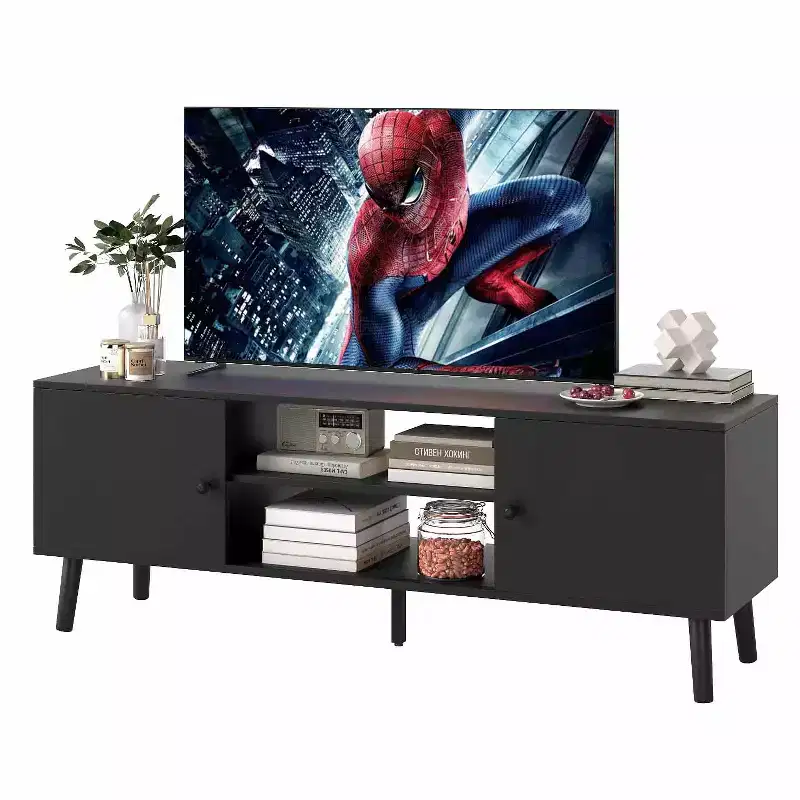 FDW TV Stand for 55 60 Inch TVs,Entertainment Center with 2 Storage Cabinets and Open Shelves, Modern Media Console Table