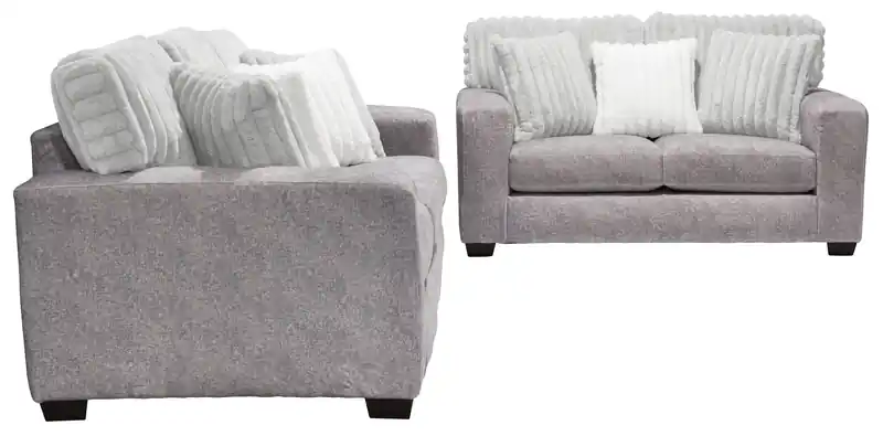 Made in Canada 67 Chenille and Faux Fur Fabric Loveseat with Removable Cushions - Plush Paloma Grey