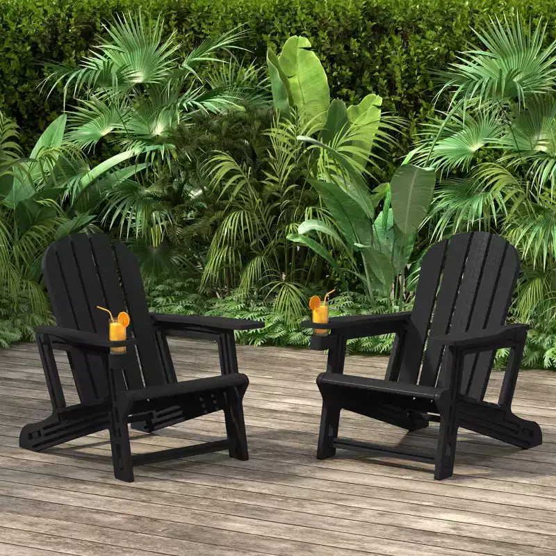 WestinTrends Azura Tool-Free Assembly Outdoor Patio HDPE Plastic Adirondack Chair with Cup Holder (Set of 2), White