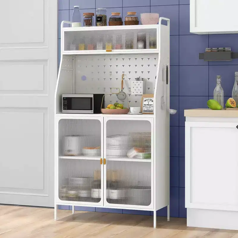 Costway 5-tier Metal Kitchen Bakers Rack with Pegboard 8 Hooks 5-position Adjustable Shelf White